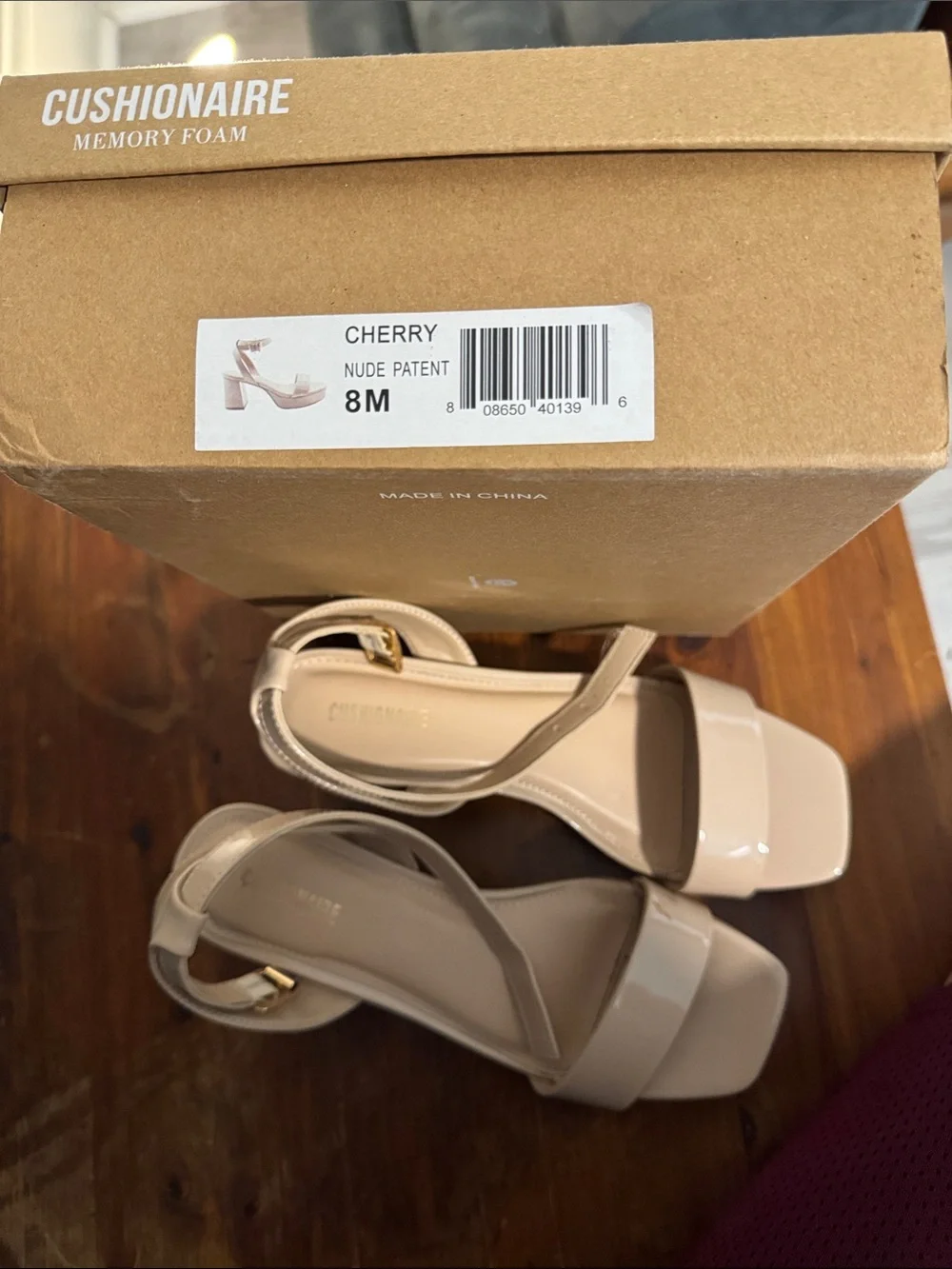Nude Patent Cherry CUSHIONAIRE MEMORY FOAM Wedges